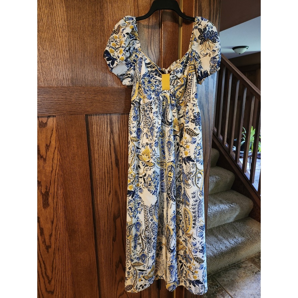 Band Of The Free Maxi Dress Womens Cheryl Floral Blue Yellow Vacationβ Sz Medium